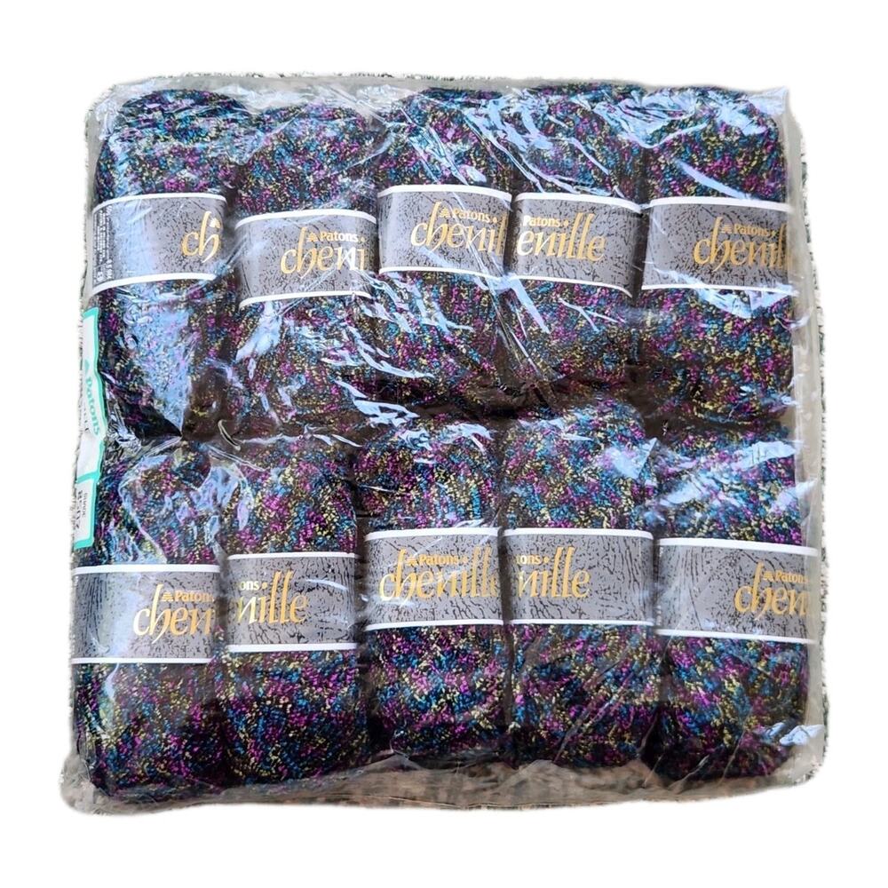 Vintage Patons Chenille Yarn Lot 10 Skeins Peacock Sealed Plush Acrylic - Picture 1 of 6